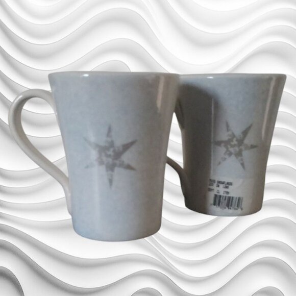 Italian Hand Crafted Ceramiche Umbre Winter Snowflake Frost Mugs  Set of 2  NWT - Picture 3 of 9
